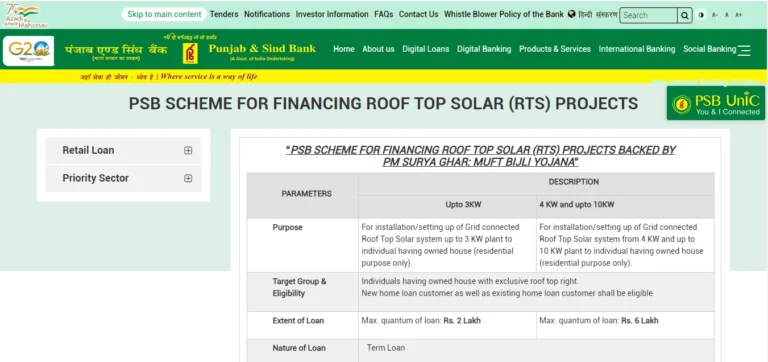 Punjab & Sind Bank Loan Offer for PM Surya Ghar Yojana